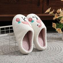 1 par de pantuflas interiores de dama suaves y mullidas, con diseño de animal de flamenco de dibujos animados y planta, de suela antideslizante, apropiadas para otoño e invierno
