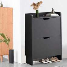 2 Drawer Shoe Rack Shoes Storage Cabinet Wooden Cupboard Organiser Holder Stand - Black - View 6