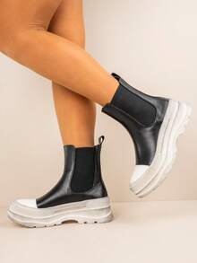 Botas Chelsea com sola grossa - Preto/Branco - Ver 2