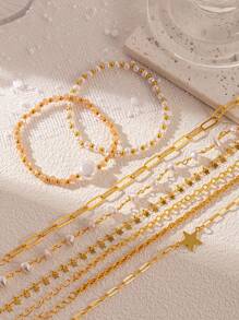 8pcs/Set Women's Fashion Beach Star Beaded Bracelets, Wedding Engagement Party Jewelry Gift