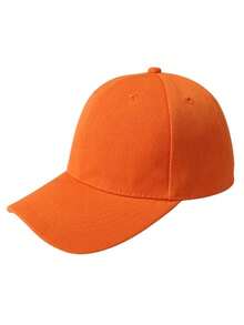 1pc Unisex Solid Color Hard Top Baseball Cap, Black Snapback Hat For Autumn/Winter Outdoor, Windproof And Warm - Orange - View 5