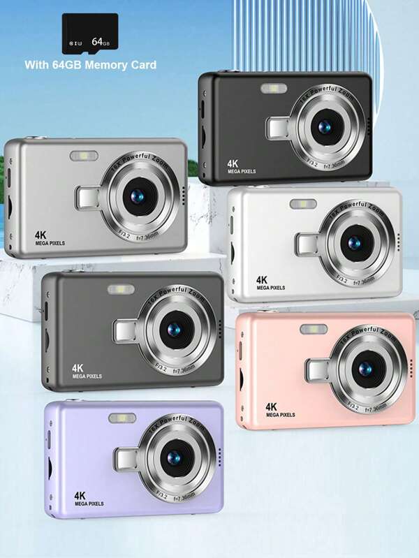 1 pieza Cámara Digital Q12 con Tarjeta de Memoria de 64G, Sensor de 50 Megapíxeles, Pantalla de 2.4 Pulgadas, Cámara Recargable con CCD y Múltiples Modos de Filtro. Cámara Digital Antivibraciones con Zoom Inteligente Portátil para Uso al Aire Libre