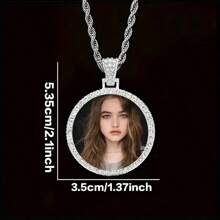 1pc Personalized Photo Pendant Necklace - Hip Hop Luxury Style, Sparkling Rhinestones, Non-Magnetic - Perfect For Men, Ideal For Christmas, Thanksgiving, Teacher's Day, Back To School, Graduation Gifts, Personalized Necklace