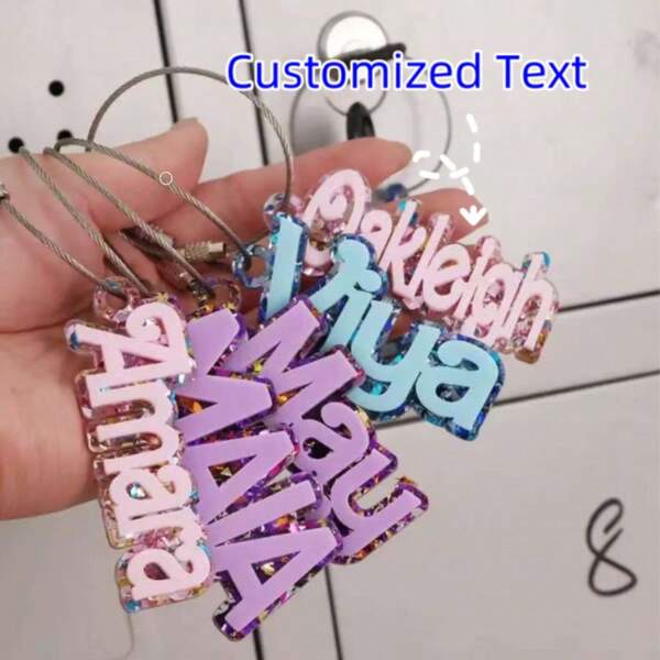 1 قطعة سلسلة مفاتيح أكريليك مخصصة - لوحة اسم مخصصة بتصميم وردي وبنفسجي لامع، هدية مثالية للنساء، أعياد الميلاد والمناسبات الخاصة، هدية الاسم المخصصة