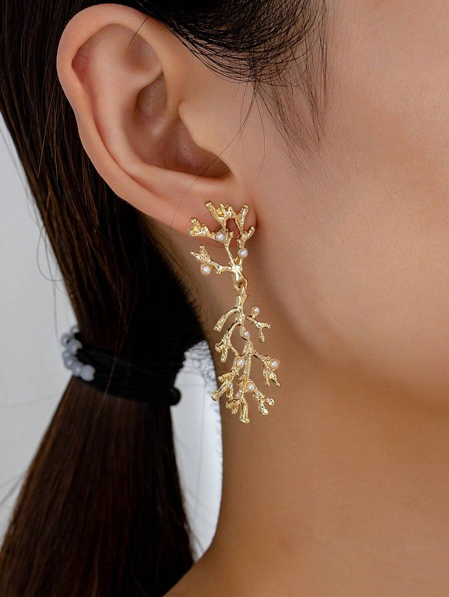 1 Pair Minimalist Fashion Pearl & Coral Inspired Women Earrings