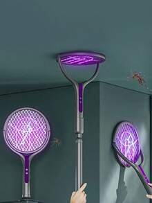 1个可折叠电蚊拍，USB Type-C充电，2800V物理灭蚊器，带可伸缩手柄和旋转折叠机构，多层网罩和紫外线吸引技术，适用于室内外使用 - 家居、卧室、厨房、办公室、露台 - 彩色 - 查看 2