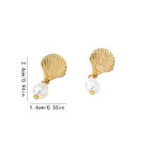 1 par de pendientes minimalistas de verano estilo Ins con perla y concha metálica para mujeres, adecuados para bailes, fiestas y banquetes