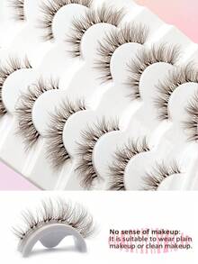 Asiteo 7对棕色猫眼假睫毛，仿貂毛材质，透明睫毛柄，轻盈蓬松，打造自然妆效，透明睫毛柄，日常佩戴，整条假睫毛，化妆工具，假睫毛，睫毛 - 眼尾拉長款 - 查看 8