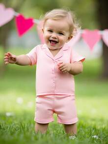 Toddler Baby Kids Silk Satin Pajamas Long Sleeve Button-Down Top Pant Sleepwear Nightwear Girls Boys Pjs - 粉色 - 查看 1