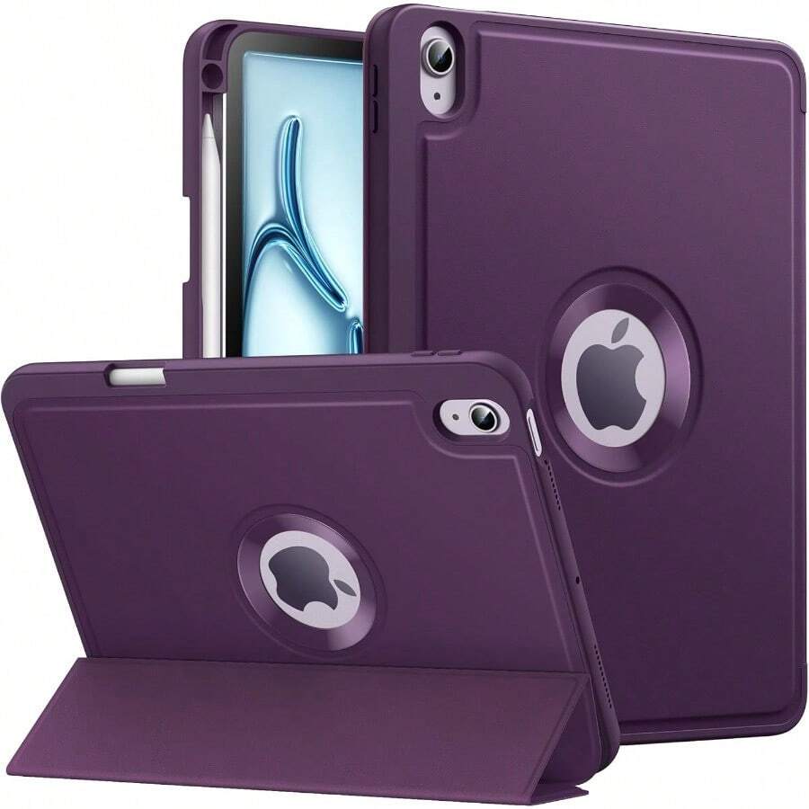 MoKo Case For IPad Air 11 M3 2025 M2 2024 IPad Air 4 And 5 10.9 Inch (2020 2022) With Pencil Holder Smart Trifold Protective Case Slim Light Back Cover Hollow Logo Auto Wake Sleep Dark Purple Give Her A Gift - 深紫色 - 查看 1