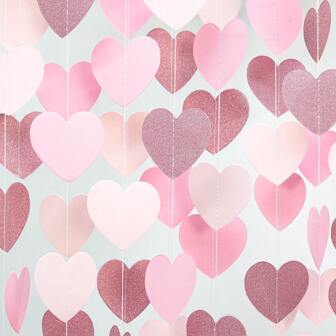 Rose Gold Pink Party Decorations - Paper Heart Streamers Garland Banner Birthday Decorations Women Bridal Shower Decorations Shower Decorations Wedding Galentines Valentines Day Decorations Bachelorette Engagement Anniversary Hanging Decor