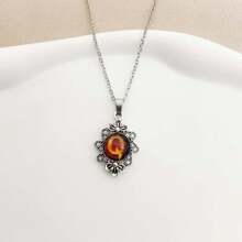 1pc Vintage Stainless Steel Chain Necklace With 26pcs Flame Shaped Letter Pendant