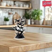 1 paquete Decoración acrílica de murciélago silueta giratoria 360°, tema de Halloween gótico ornamento de escritorio de terror, superficie lisa sin electricidad para decoración de escritorio de oficina, centro de mesa de fiesta y decoración del hogar todo el año, acentos de Halloween para el hogar