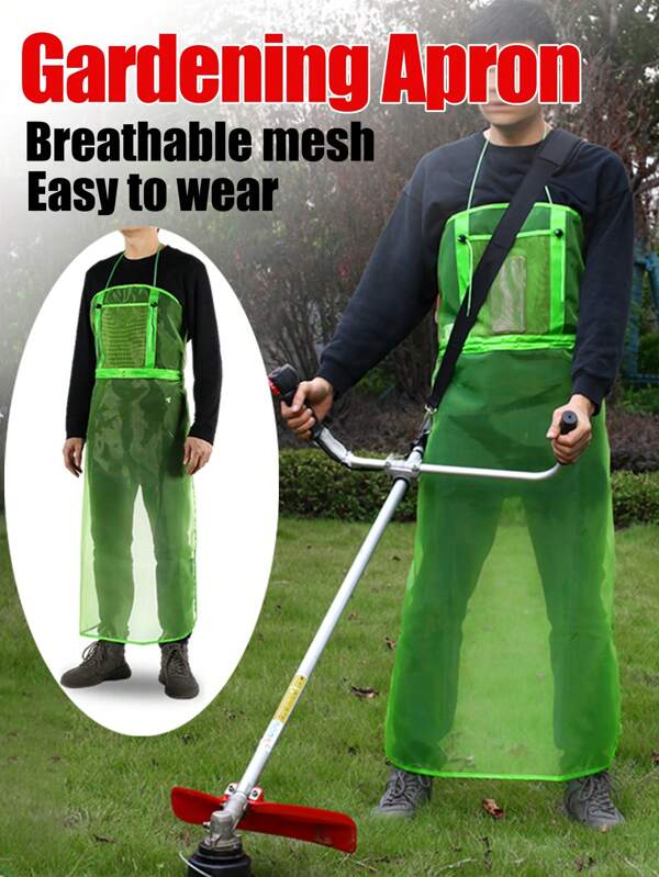 1pc Breathable Mesh Lawn Mower Apron, Long Garden Apron With Pockets - Unisex Full Coverage Safety Workwear, Suitable For Gardening, Trimming And Landscaping, Fast To Wear, Comfortable And Breathable