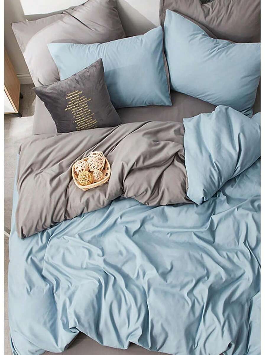 Bộ 2/3 vỏ chăn và vỏ gối hai mặt màu mềm mại | Đủ màu - Đủ kích cỡ | 135x200 - 150x200 - 160z220 - 200x200 - 200z220 220x240 | Bộ chăn ga gối - Màu xanh lam - Xem 1