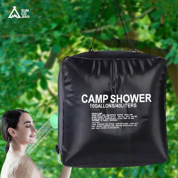 suncojia Bolsa de ducha plegable para exteriores Suncojia, bolsa de agua portátil para camping, senderismo y viajes, 40L, negro