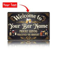 8x12 Inches Personalized Vintage Metal Bar Sign With Welcoming Text, Customized Metal Hanging Decor For Home And Tavern, Universal Holiday Decoration, No Battery Required,Chic Design - Multicolor 2 - View 5