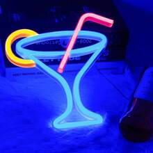 1 Stück Neon Cocktailglas dekoratives Licht, batterie- oder USB-betrieben, 23 x 21,5 cm, LED Dekoleuchte für Schlafzimmer, Wohnzimmer, Bar, Camping, Heiratsantrag, Geburtstag, Weihnachten, Muttertag, Halloween, Valentinstag & andere Anlässe