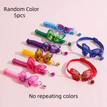 5pcs Bow-Knot Decor Pet Collar Butterfly Design Polyester Pet Collar Suitable For Cats And Small Dogs, Indoor/Outdoor Use