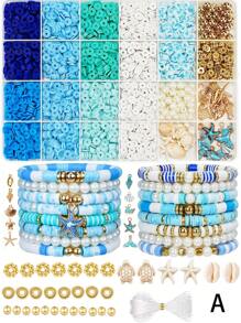 1 caja de set de cuentas con tema oceánico, kit de fabricación de pulseras de amistad estilo vacaciones de verano, set de cuentas de arcilla para manualidades de joyería, pulseras, collares, aretes, regalos artesanales