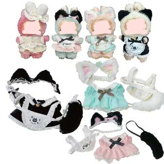 (仅限娃娃衣服) 适用于 娃娃配件 17 厘米娃娃雕像、Labobo 10 厘米娃娃套装、坐下派对小猫女仆可爱连衣裙套装