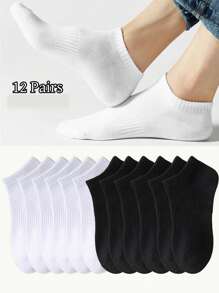 12 pares de calcetines tobilleros negros y blancos para hombre, calcetines deportivos casuales de verano, calcetines tobilleros suaves, calcetines tobilleros regulares, para uso diario