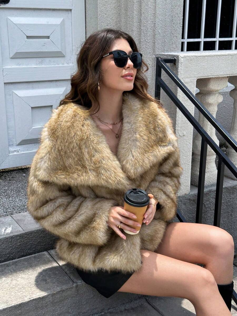 Seelio 秋冬新款厚人造毛领人造毛内衬中长款时尚皮草大衣