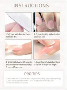 10pcs Set 3D Handmade Carved Press-On Nails, Short & Medium Length French Style Elegant Manicure, Reusable, Includes 1pc Jelly Gel & 1pc Nail File, Suitable For Women & Girls, Daily, Office, Party