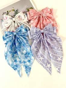 4pcs Women's Extra Large Long Streamer Bow Hair Clips, Elegant Spring-Loaded Hair Claw For Ponytail ,Hair Accessory ,School Accessories, Hair Slide, Hair Claws