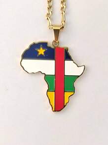 Popular Africa Theme Dripping Oil Stainless Steel Map Pendant Necklace
