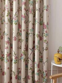 1pc Magpie Flower Printed Blackout Curtain, Chinese Countryside Style 100% Polyester, Suitable For Living Room, Bedroom