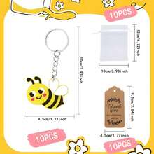 Set de 30 llaveros con abeja encantadora, incluye bolsa de regalo, tarjeta de agradecimiento y etiqueta, ideal como suministros para fiesta de cumpleaños con tema de abeja. - Multicolor - Ver 3