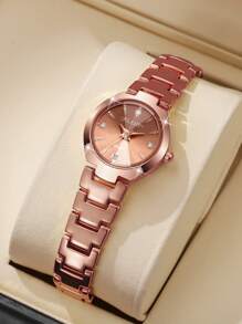 1pc Women's Fashion Minimalist Rhinestone Decor Calendar Dial Quartz Wrist Watch, Elegant Classic, No Watch Box Included