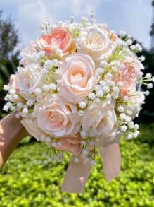 Perlen Rosen Strauß künstliche Blumen für Hochzeit Brautstrauß, einzigartige Ewigblumen Geschenke, Valentinstag, Muttertag, Erntedankfest, Geburtstag, Jahrestag