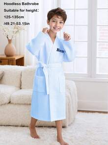 1pc Customized Embroidered Waffle Children's Hooded Bathrobe | Customizable Name | Exclusive Embroidery | Soft & Comfortable | Essential For Children After Swimming & Bathing | Ideal For Travel & Beach | 6A Fits Children Under 110cm, 8A Fits Children Under 135cm - Multicolor - View 2