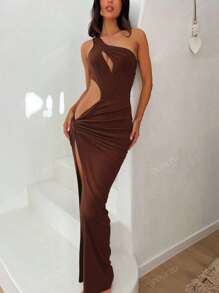 European And American Streetwear Style Asymmetric Hollow-Out Sexy High Slit Bodycon Dress For Women