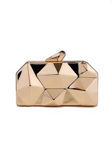 Nova bolsa de jantar com caixa de ferro e diamante da moda, bolsa de mão feminina com corrente de metal - Ouro - Ver 5