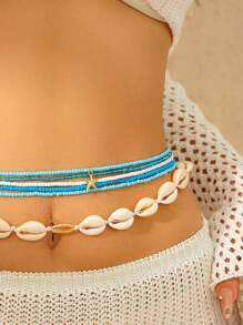 Set de 6 cadenas de cintura de metal con cuentas de turquesa vintage de estilo bohemio para mujeres de talla grande, decoradas con conchas de estrella de mar, estilo marino orgánico para verano y playa, accesorio de joyería para mujeres y niñas que puede combinarse con pantalones o faldas, ideal para San Valentín, Halloween y vacaciones