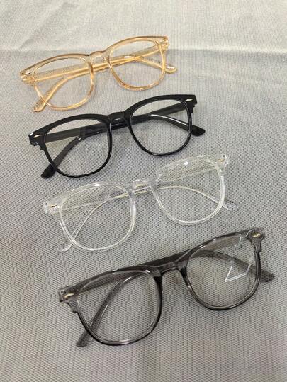4pcs Unisex Fashion Transparent Glasses, Suitable For Indoor And Outdoor Use, Ideal For Outdoor Travel, Leisure Sun Protection, Beach Styling, Creating Street Fashion Looks, Can Be Matched With Sweaters, Jackets, Hoodies, Jumpsuits, And Overalls, Perfect For Summer Sun Protection, Beach Vacation, Outdoor Sports, Parties, Driving, Fishing, Cycling, Shopping And Photography