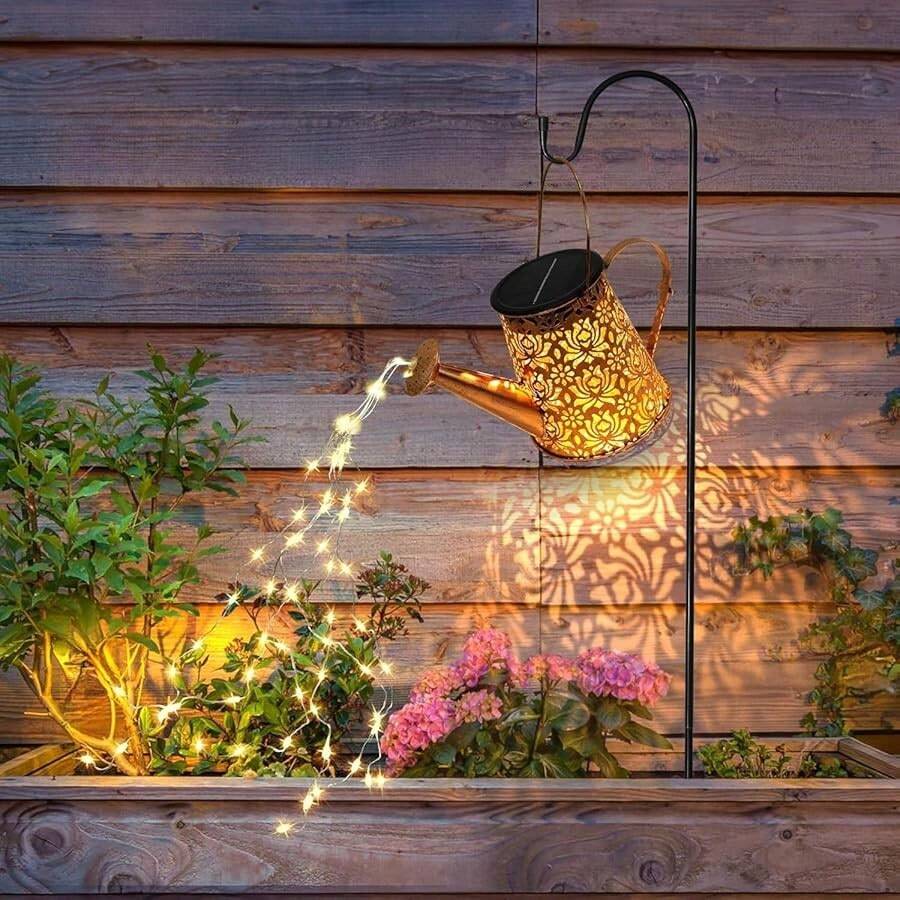 Solar Garden Lights Outdoor Waterproof:  Watering Can Light Solar Powered For Yard Decor - Flower Hanging Lantern With Hook Porch Decorations - Birthday Mothers Gardening Gifts For Mom Women Grandma - 彩色 - 查看 1