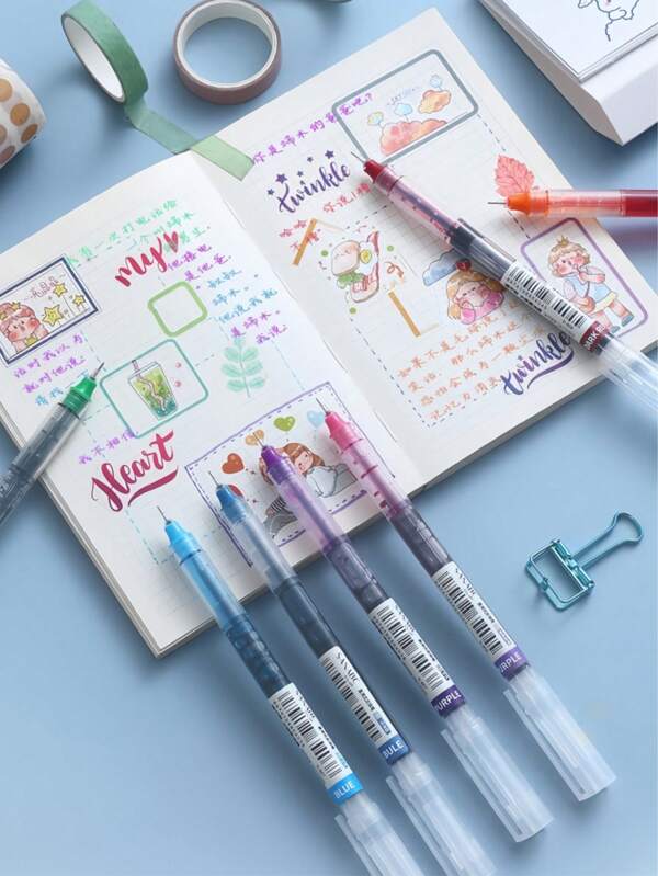 10pcs Mixed Color Gel Pen, Simple Portable Gel Rollerball Pen For Office, School, Student Back To School