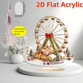 2D plat, roue de Ferris de Noël plate élégante en acrylique 2D avec nœud - style bohème, décoration polyvalente pour la maison, le bureau, le café - parfait pour les célébrations de Noël, Halloween, Thanksgiving, cadeaux de vacances, sans pile, 2D plat