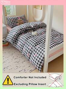 Juego de ropa de cama de 3 piezas con estampado rosa, juego de ropa de cama suave para dormitorio de niños/niñas, que incluye 1 funda de edredón y 2 fundas de almohada, sin relleno, lavable a máquina