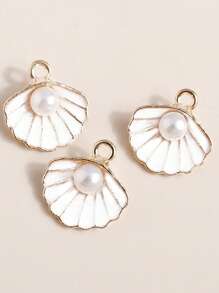 10pcs/Pack 3D Effect Faux Pearl & Shell Drip Oil Pendant, DIY Jewelry Accessories