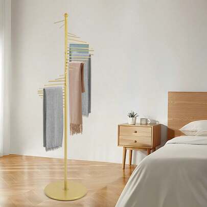 OUKANING Gold Retail Display Tie & Scarf Rack, Belt Hanger & Pants Rack Towel Organizer Hanging Bar, Floor Standing Tie Rack Scarves Rack Necktie Holder For Home Clothing Store Commercial