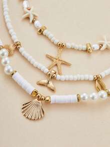 Set de 3 collares con colgantes de concha, cola de pez y estrella de mar, joyería de playa, viaje y fiesta para mujer