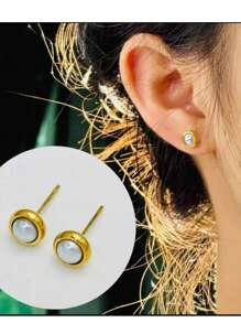 1 set Elegante collar de acero inoxidable con decoración de cuentas de plástico blanco y pendientes a juego de acero inoxidable, adecuado para uso diario o fiestas de mujeres, puede ser un regalo en días festivos