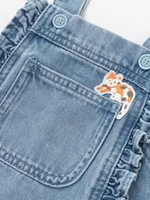 Balabala Mädchen Jeanslatzhose Kleid 2025 süßer zweischichtiger Rock Outfit - Denim hellblau - Übersicht 4