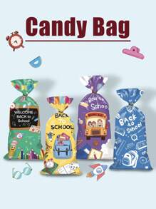 100/50 Stücke transparente Cellophan Süßigkeiten Geschenktüten, im Großpackung, mit Twist Verschlüssen, geeignet für Einschulungsparty Dekorationen, Willkommen zurück zur Schulbus Geburtstags Party Gastgeschenke