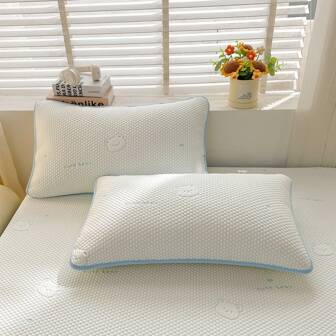 2pcs Cool And Breathable Tofu Bea Embroidered Pillows, Soft And Breathable Bedding, Provides Neck Support, Summer Cool Air Conditioning Pillowcases For Bedroom, Machine Washable, Easy Sleep Comfortably At Home, Bedroom-Perfect Holiday Gift